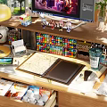 Natural Wooden Desk And Chair Set For Cozy Sunlit Home Creative Work Space