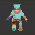 Blue Robot Police Officer 3D Model With Checkered Hat Badge Belt And Yellow Accents