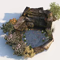 Tranquil Garden Landscape with Stone Pond Water Lilies Fish and Surrounding Plants