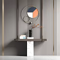 Elegant Console Table With Marble Top Vertical Slat Wall And Metallic Mirror Decor 3d model