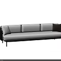 Modern Three Seater Sofa with White Upholstery Black Accents and Sleek Metal Legs