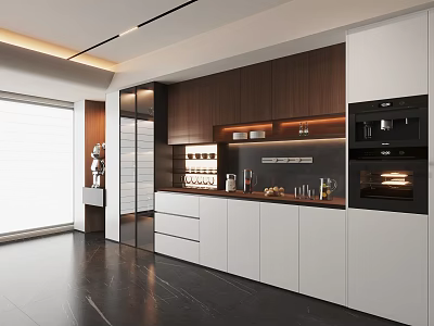 Modern Sideboard With White And Wood Cabinets Countertop Storage Drawers For Kitchen Dining Area 3d model