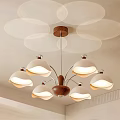 Modern Wooden Chandelier With Elegant White Shades And Multiple Lighting Design