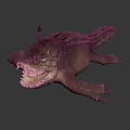 Detailed Aquatic Reptile Like Animal With Scales Pink Horns Open Mouth Sharp Teeth And Claws