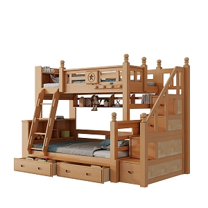 Modern Bed and Off Solid Wood Children Bed and Off 3d model