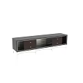 Modern Wooden Dresser With Black Panel Glass Doors Drawers And Metal Legs