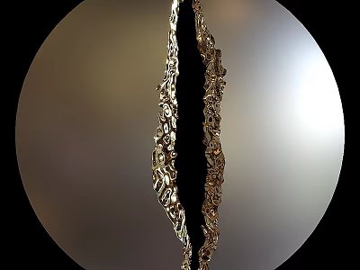 Round Mirror With Vertical Crack In The Middle And Golden Decorative Edges 3d model