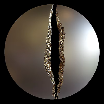 Round Mirror With Vertical Crack In The Middle And Golden Decorative Edges 3d model