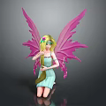 Game Movie Fairy Character With Pink Wings Long Blonde Hair Light Blue Dress Kneeling Pose