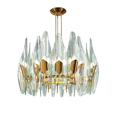 Elegant Contemporary Gold Metal Chandelier With Transparent Elongated Glass Petals 3d model