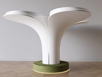 Modern White Column Design With Split Top And Green Base On Wooden Floor 3d model