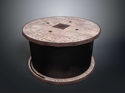 Vintage Wooden Cable Reel With Cylindrical Metal Structure And Industrial Design 3d model