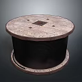 Vintage Wooden Cable Reel With Cylindrical Metal Structure And Industrial Design