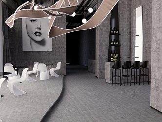 INDUSTRIAL LOFT RECEPTION AREA RECEPTION HALF 3d model