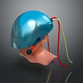 Future Tech Weapon With Blue Helmet Like Design And Red Yellow Cables 3d model
