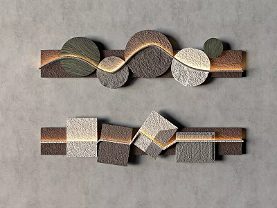 Artistic Wall Decor Featuring Circular Wavy And Geometric Shapes In Neutral Tones 3d model