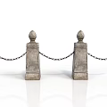 Two Old Stone Pillars With Spherical Finials Linked By Iron Chains 3d model