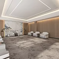 Modern Hotel Public Lounge Area With White Sofas Large Decorative Painting And Luxurious Carpet