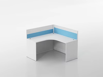 L Shaped Office Desk With White Surface And Blue Divider Panel Design 3d model
