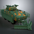 Military Armored Vehicle with Camouflage Paint Turret Protective Cage and Bulldozer Blade