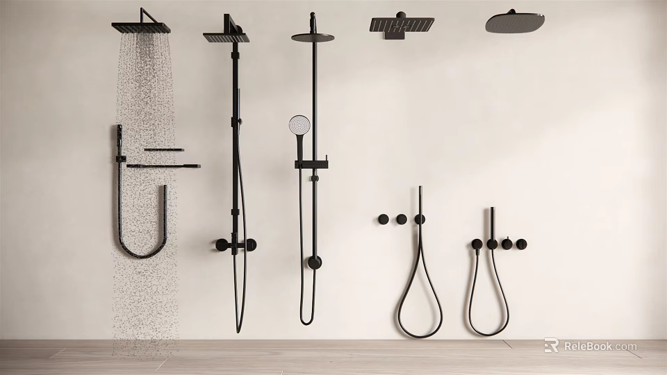 Modern Shower Fixtures With Various Designs Wall Mounted And Handheld Styles 3d model 