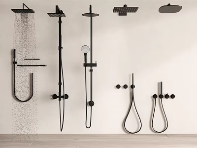 Modern Shower Fixtures With Various Designs Wall Mounted And Handheld Styles 3d model