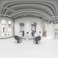 Modern KISS Salon Interior With Glass Doors Plants Sofa And Styling Chairs