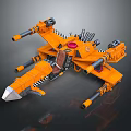 Orange Sci-Fi Mechanical Vehicle With Multiple Cannons Black Stripes Red Component And Complex Structure 3d model