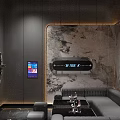 Modern KTV Room Interior With Leather Sofa Large Screens And Marble Decor
