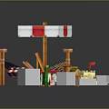 Pixel Art Beach Leisure Setup With Hammock Deck Chairs Umbrella Bottles And Blocks