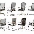Modern Office Chairs With Mesh Backrests Various Styles Different Bases And Neutral Tones 3d model
