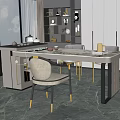 Modern Luxury Tea Table and Chairs with Marble Top Grey Seats and Gold Legs