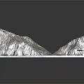 3D Scenic Landscape Featuring Rocky Mountains Wavy Ocean And Folded Form On Gray Background