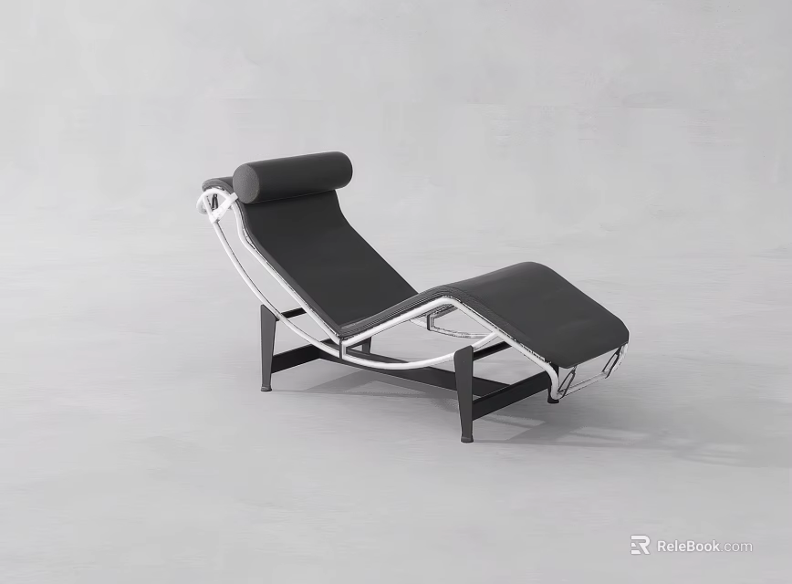 Modern Black Leisure Chair With Curved Metal Frame And Leather Cushion 3d model 