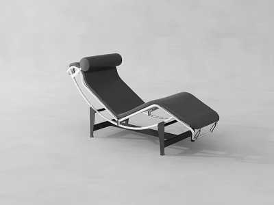 Modern Black Leisure Chair With Curved Metal Frame And Leather Cushion 3d model