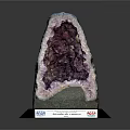 Amethyst Geode With Purple Crystal Interior On Red Display Base And Label