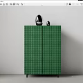 Modern Entryway Console Cabinet With Green Checkerboard Pattern Double Doors Black Legs And Decor Objects 3d model