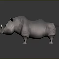 Detailed 3D Rhino Character Model Featuring Large Horns Gray Skin And Realistic Texture