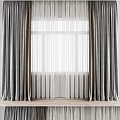 Gray Textured Curtains With Sheer White Panels For Window Interior Design 3d model