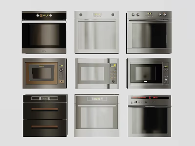 Various Modern Kitchen Appliances Including Microwaves And Ovens In Different Styles 3d model