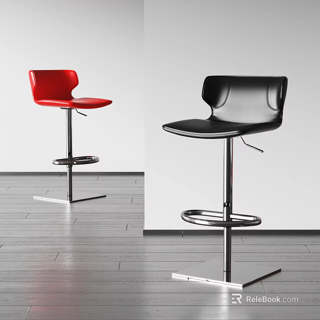 Modern Red And Black Leather Bar Stools With Metal Frame For Kitchen Bar Use 3d model 