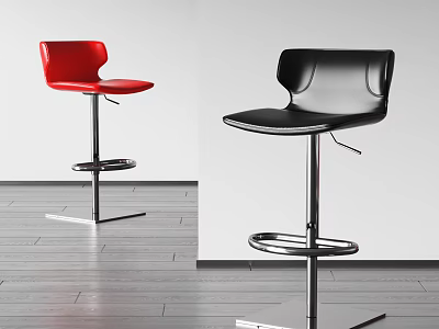 Modern Red And Black Leather Bar Stools With Metal Frame For Kitchen Bar Use 3d model
