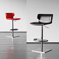 Modern Red And Black Leather Bar Stools With Metal Frame For Kitchen Bar Use 3d model