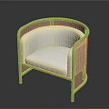 Modern Rattan Accent Chair With Wooden Frame And Plush White Cushion