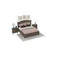 Wooden Double Bed Setup With Soft Bedding Wooden Nightstands And Framed Paintings