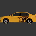 Golden Sports Car With Black Decorative Patterns And Shiny Reflective Body
