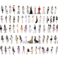 Multiple People in Various Outfits and Different Poses for Fashion