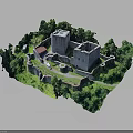 Ancient Castle Model Featuring Tower Structure Stone Walls And Green Trees 3d model