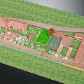 Detailed Yard Model Layout With Buildings Lawn Paths And Fence Design