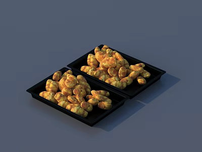 Delicious Golden Fried Chicken Pieces Served on Two Black Trays 3d model